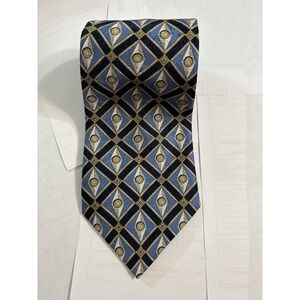 VINTAGE Countess Mara MASTERPIECE Silk Tie Navy Blue Gold Sun Medallion USA Rare